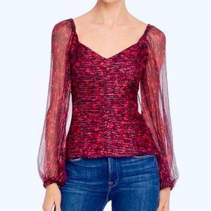 PARKER Catherine Silk&Lurex Striped Red Blouse